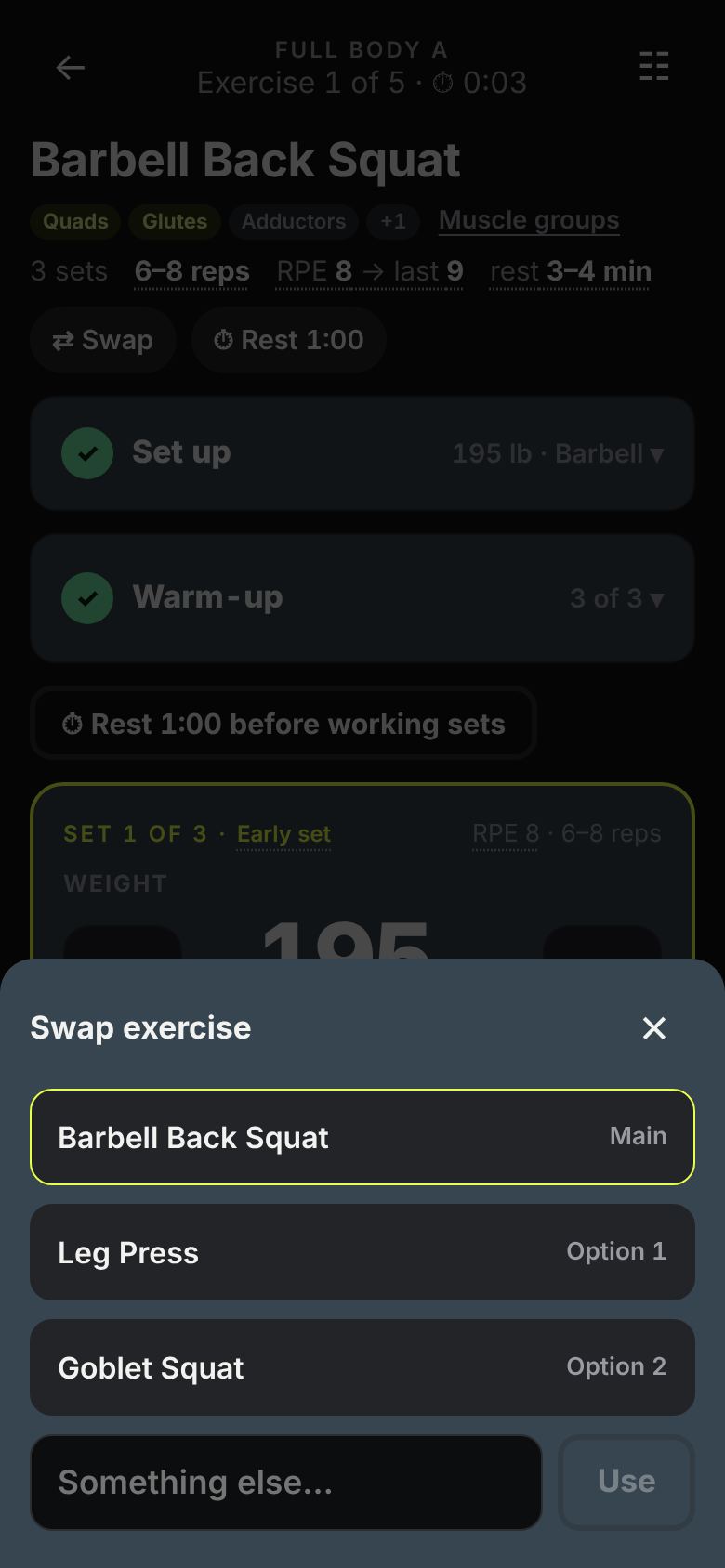 Choosing an alternative exercise.
