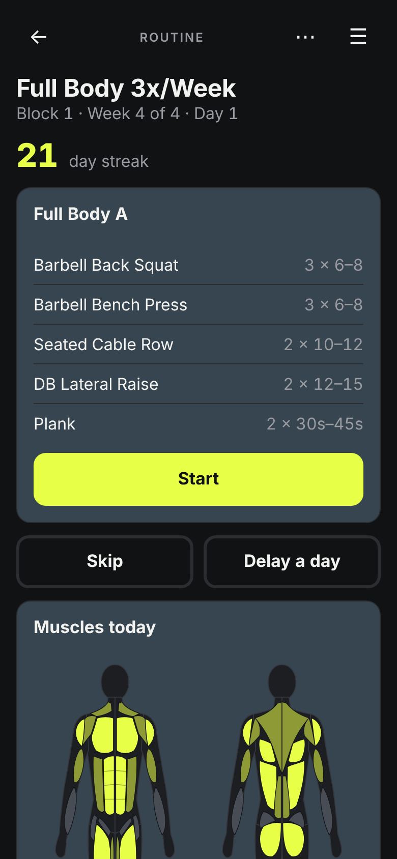 Today's workout in a routine.